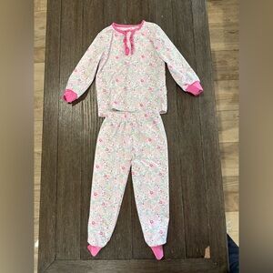 Cecil and Lou Charming Floral Kids Pajama Set with Pink Trim Size: 2T